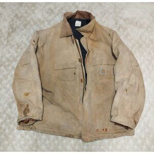 Carhartt Jacket Men's Est. L/XL Tan Arctic Quilt Lined Traditional Coat Distress